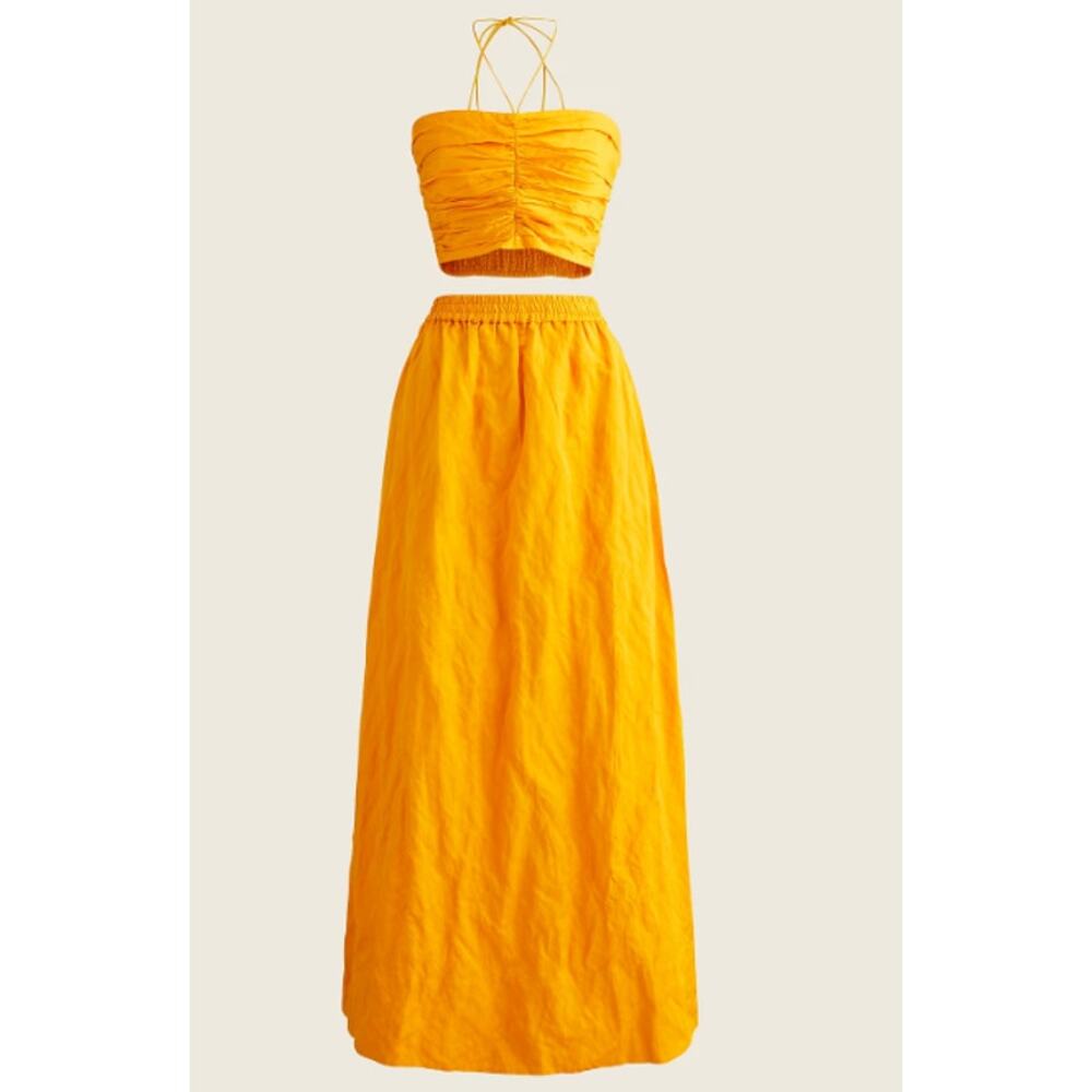 J. Crew Collection Textured Satin Skirt Set Halter Top Midi Maxi Two Piece Dress - Picture 2 of 11